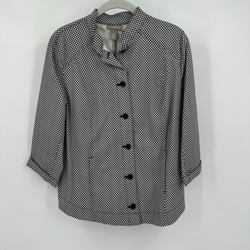 Chicos Womens Preppy Houndstooth Jacket Size 1 US M Minimalist Office Career Mod